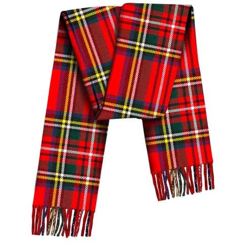 100% Pure Lambswool Scottish Scarf - 12x60"- unisex gift- Red Checkered(Stewart Royal Tartan)