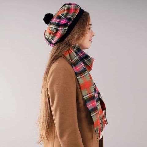 100% Wool Bruce of Kinnaird Ancient Tartan Scarf and One Size Tam Wool Cap Set -Made in Scotland