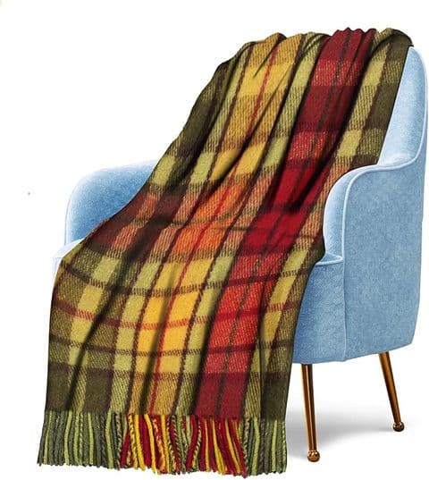 100% Wool Knee Blanket - Buchanan Autumn Tartan - Soft Throw Plaid for outdoor - Scottish Gift