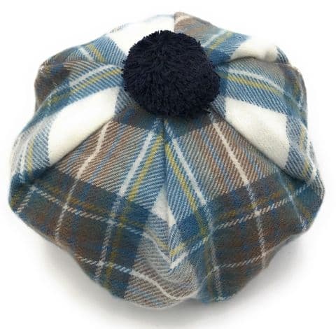 100% Wool Ladies Stewart Mute Blue Dress One SizeTam - Made in Scotland