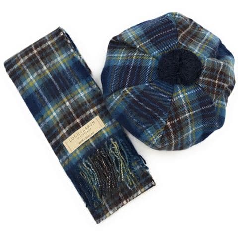 100% Wool Pure Lambswool Holyrood Tartan Scarf and One Size Tam Wool Cap Set - Made in Scotland