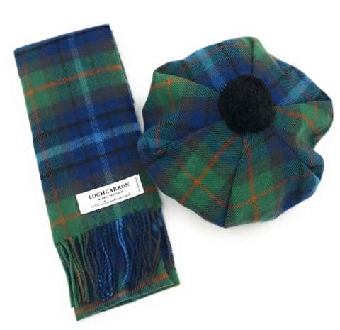 100% Wool Pure Lambswool New York City Tartan Scarf and One Size Tam Wool Cap Set -Made in Scotland