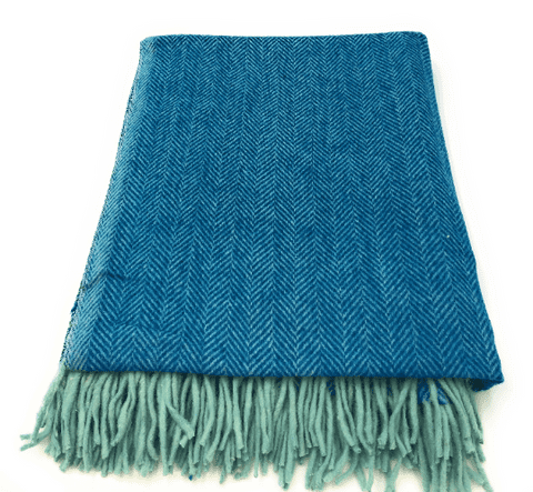 100% Wool Turquoise Herringbone Blanket Throw Brand New
