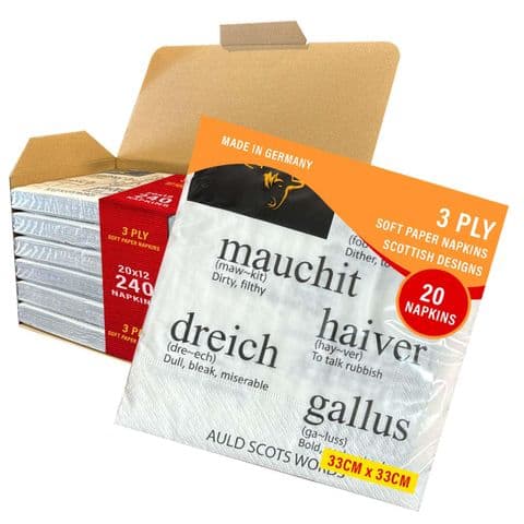 3ply Paper Soft Napkins - 33x33cm - Auld Scots Words - Pack of 240 - Scottish Gift in Burns Night