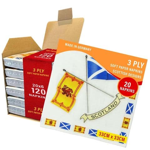 3ply Paper Soft Napkins - 33x33cm - Crossed Flags - Pack of 120 - Scottish Gift in Burns Night