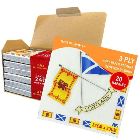 3ply Paper Soft Napkins - 33x33cm - Crossed Flags - Pack of 240 - Scottish Gift in Burns Night
