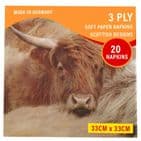 3ply Paper Soft Napkins - 33x33cm - Highland Cow - Pack of 240 - Scottish Gift in Burns Night