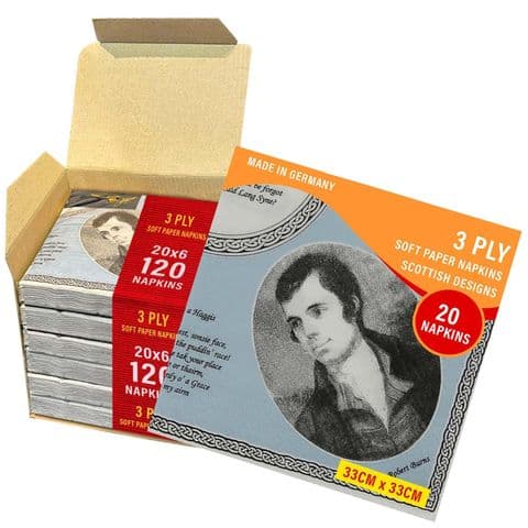 3ply Paper Soft Napkins - 33x33cm - Robert Burns - Pack of 120 - Scottish Gift in Burns Night