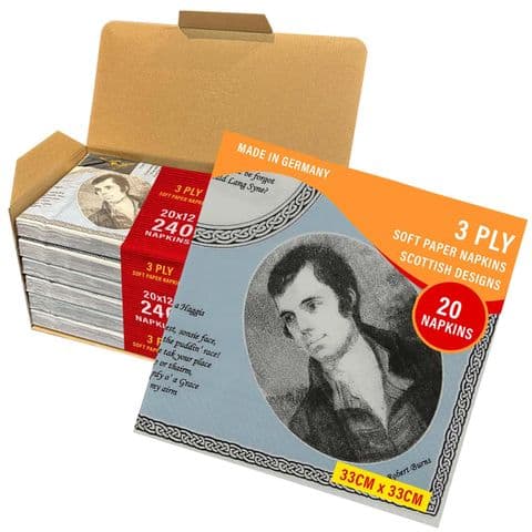 3ply Paper Soft Napkins - 33x33cm - Robert Burns - Pack of 240 - Scottish Gift in Burns Night