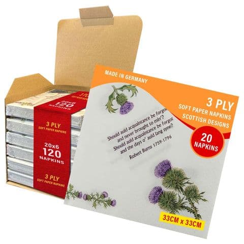 3ply Paper Soft Napkins - 33x33cm - Robert Burns Poem - Pack of 120 - Scottish Gift in Burns Night