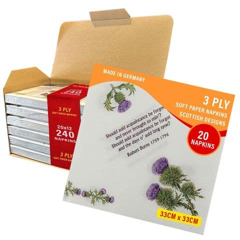 3ply Paper Soft Napkins - 33x33cm - Robert Burns Poem - Pack of 240 - Scottish Gift in Burns Night