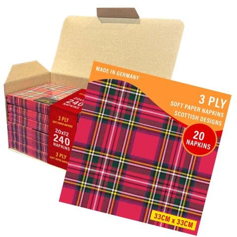3ply Paper Soft Napkins - 33x33cm - Royal Stewart - Pack of 240 - Scottish Gift in Burns Night