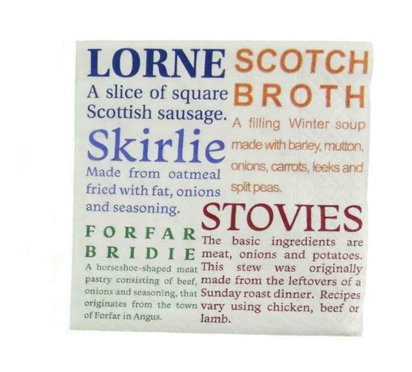3ply Paper Soft Napkins - 33x33cm - Scottish Food Delicacies - Pack of 240 - Scottish Gift