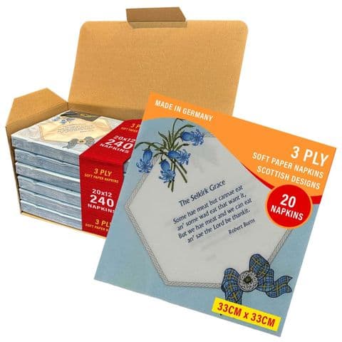 3ply Paper Soft Napkins - 33x33cm - Selkirk Grace - Pack of 240 - Scottish Gift in Burns Night