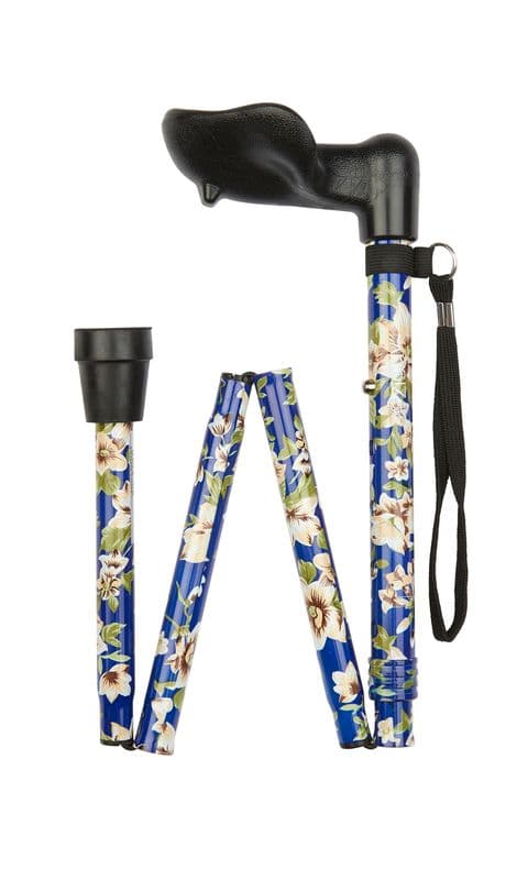 Anatomical Handle Pattern Folding Stick (Left Hand) - Adjustable, Lightweight, & Durable