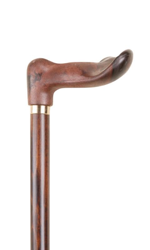 Anatomical Wood Effect Stick -Left & Right Hand, Hardwood Shaft, Brass Collar, 91cm, Rubber Ferrule