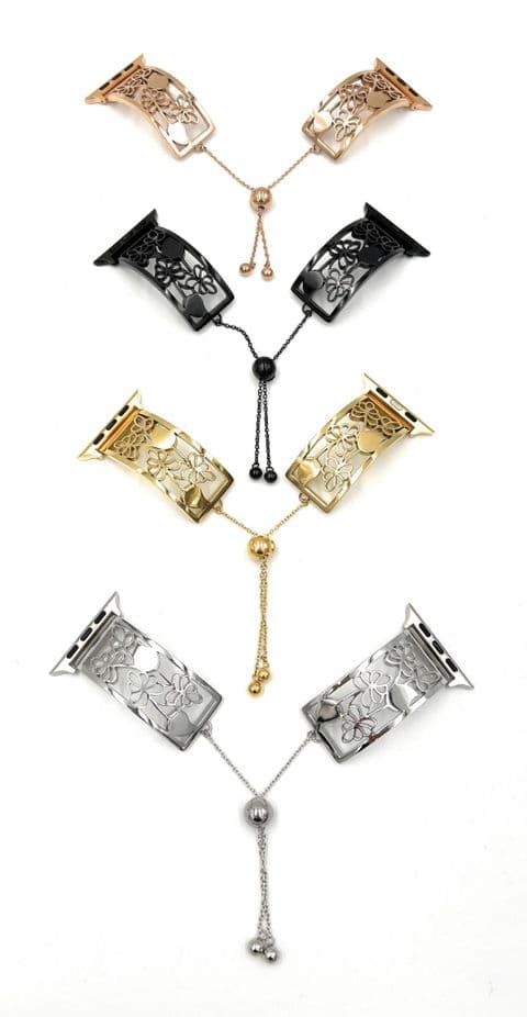 Apple Watch compatible Strap Stainless Steel Flowers Bracelet Slide Clasp Series 4 3 2 1