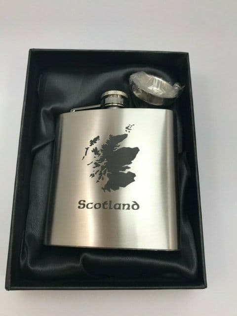 Art Pewter Scottish Engraved 6oz Hip Flask Gift Set New