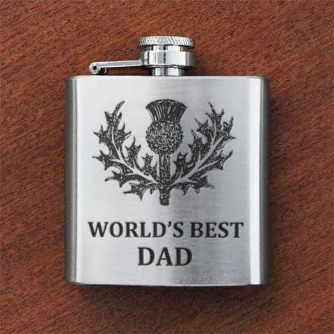 Art Pewter Scottish Engraved Sporran Flask 'Best Dad' 3oz Hip Flask New