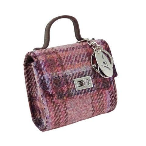 Authentic Harris Tweed Elegant Tiny Wee Bag in Pink Burgundy Check