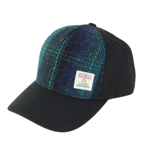 Authentic Luxury Harris Tweed Baseball Cap in Unique Blue with Turquoise Overcheck BC1000-COL 119