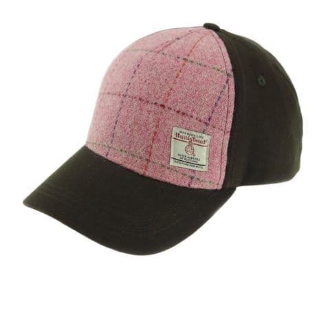 Authentic Luxury Harris Tweed Baseball Cap in Unique Bright Pink with Overcheck BC1000-COL 68