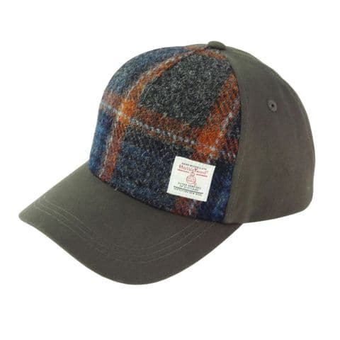 Authentic Luxury Harris Tweed Baseball Cap in Unique Grey with Rust Overcheck BC1000-COL 127