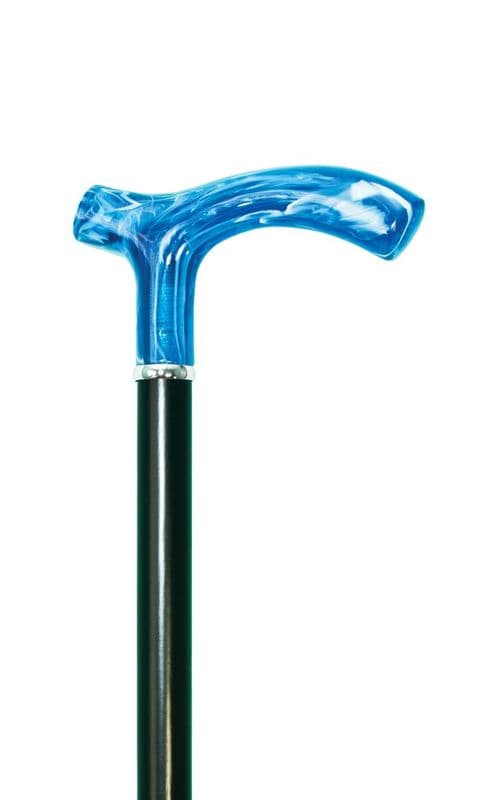 Azure Crutch Handle Wooden Walking Stick Black Beech Shaft, Blue Marble Effect, 91cm (36")