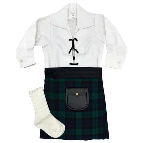 Babies Traditional Kilt Outfits Scottish Tartan Black Watch with Ghillie Shirt