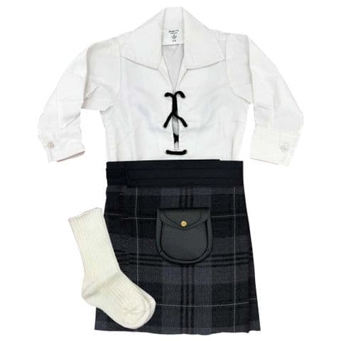 Babies Traditional Kilt Outfits Scottish Tartan Grey Granite with Special Ghillie Shirt