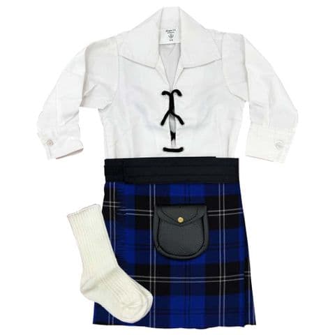 Babies Traditional Kilt Outfits Scottish Tartan Ramsay Blue with  Ghillie Shirt