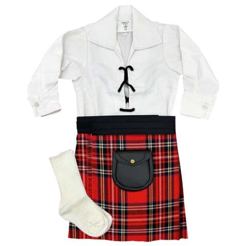 Babies Traditional Kilt Outfits Scottish Tartan Royal Stewart with Ghillie Shirt