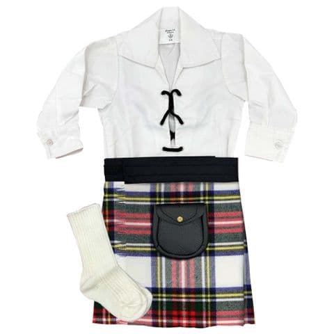 Babies Traditional Kilt Outfits Scottish Tartan Stewart Dress with  Ghillie Shirt