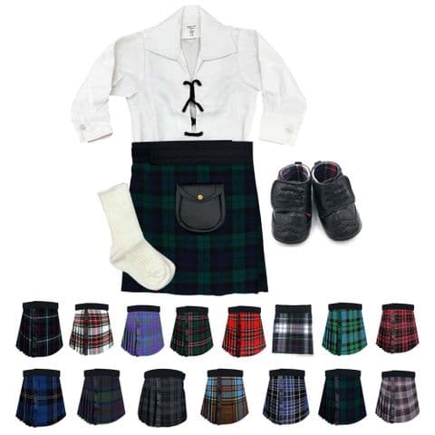 Babies Traditional Kilts Outfits Scottish Tartan Black Watch With Soft Baby Booties