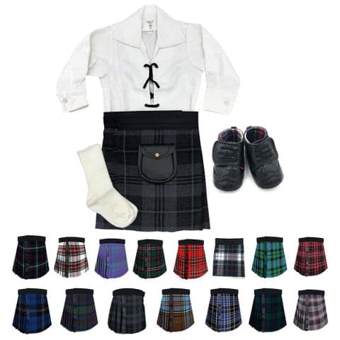 Babies Traditional Kilts Outfits Scottish Tartan Grey Granite With Soft Baby Booties
