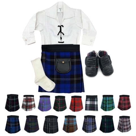 Babies Traditional Kilts Outfits Scottish Tartan Ramsay Blue With Soft Baby Booties