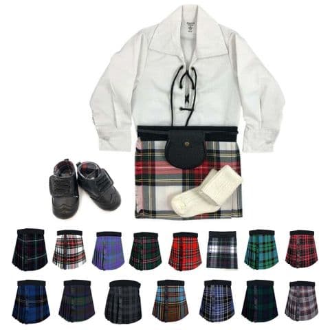 Babies Traditional Kilts Outfits Scottish Tartan Stewart Dress With Soft Baby Booties