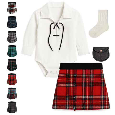 Baby Kilt Outfit Ghillie Shirt, Sporran, kilt hose - Traditiona Royal Stewart Tartan