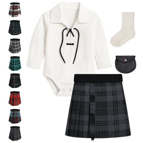 Baby Kilt Outfit Ghillie Shirt, Sporran, kilt hose - Traditional Grey Granite Tartan