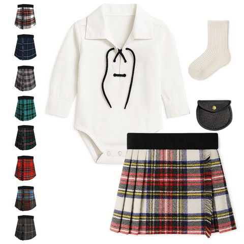 Baby Kilt Outfit Ghillie Shirt, Sporran, kilt hose - Traditional Scottish  Dress Stewart Tartan