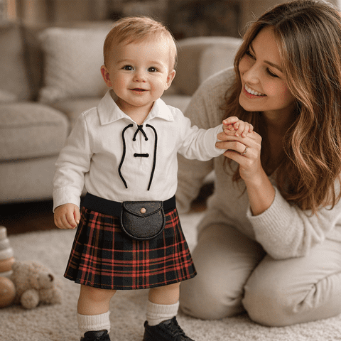 Baby Kilt Outfit Ghillie Shirt, Sporran, kilt hose - Traditional Scottish Macdonald Tartan