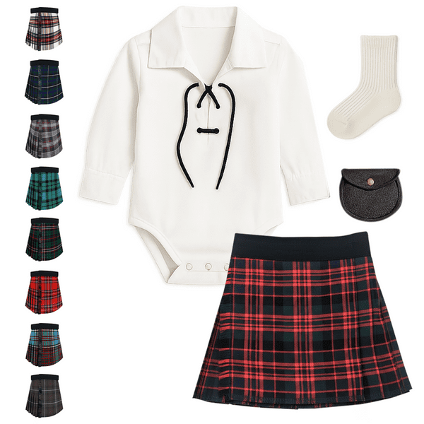 Baby Kilt Outfit Ghillie Shirt, Sporran, kilt hose - Traditional Scottish Macdonald Tartan