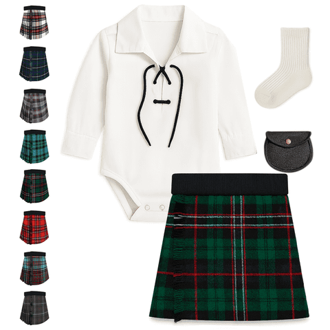 Baby Kilt Outfit Ghillie Shirt, Sporran, kilt hose - Traditional Scottish National Tartan