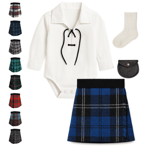 Baby Kilt Outfit Ghillie Shirt, Sporran, kilt hose - Traditional Scottish Ramsay Blue Tartan