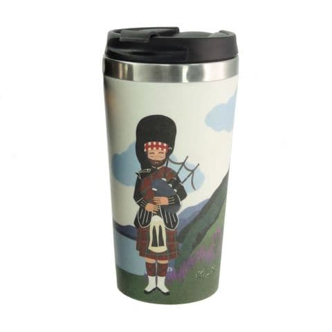 Bamboo Coffee Mug with Stainless Steel Inner - Scottish Piper Design - 500ml - Eco-Friendly - Gift