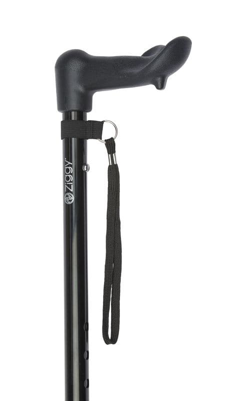 Black Anatomical Handle Adjustable Walking Stick w/Shock Absorber - Left/Right Hand Options,29-37