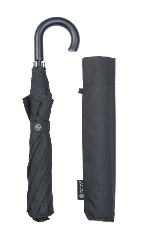 Black Crook Handle Mini Folding Umbrella – Compact, Portable Design with Matching Sleeve