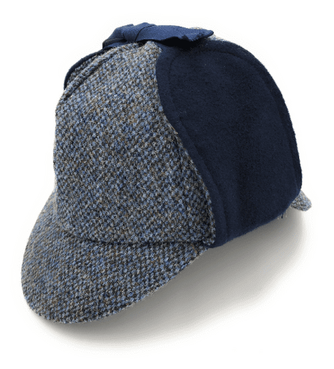 Blue Scottish Traditional Moleskin Deerstalker Hat Sherlock Harris Tweed With Ear Flaps Autumn