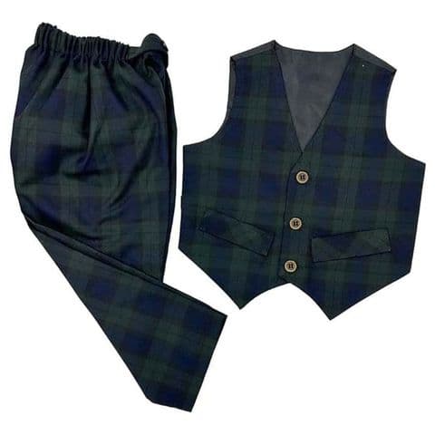 Boys Tartan Waistcoat & Trouser Set - Kids Scottish Outfit - Boys Costume for Festivals, Weddings