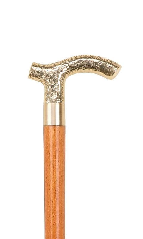 Brass Crutch Handle Walking Stick Boxwood Shaft, 91cm (36"), Rubber Ferrule Included
